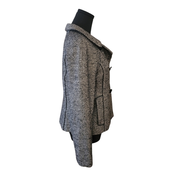 Banana Republic Black & Cream Wool Tweed Peacoat Jacket Size 6 - Picture 2 of 4